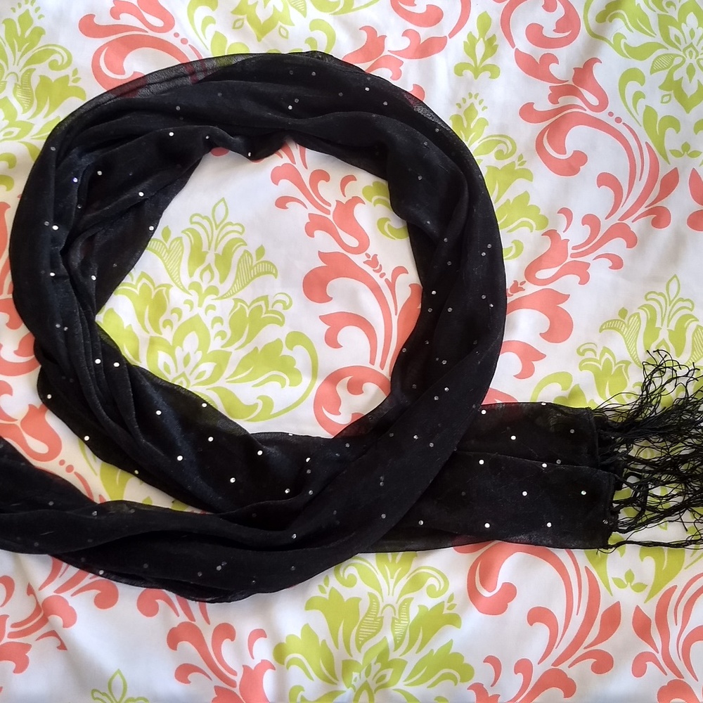 Black Lightweight Silky Sequined Scarf